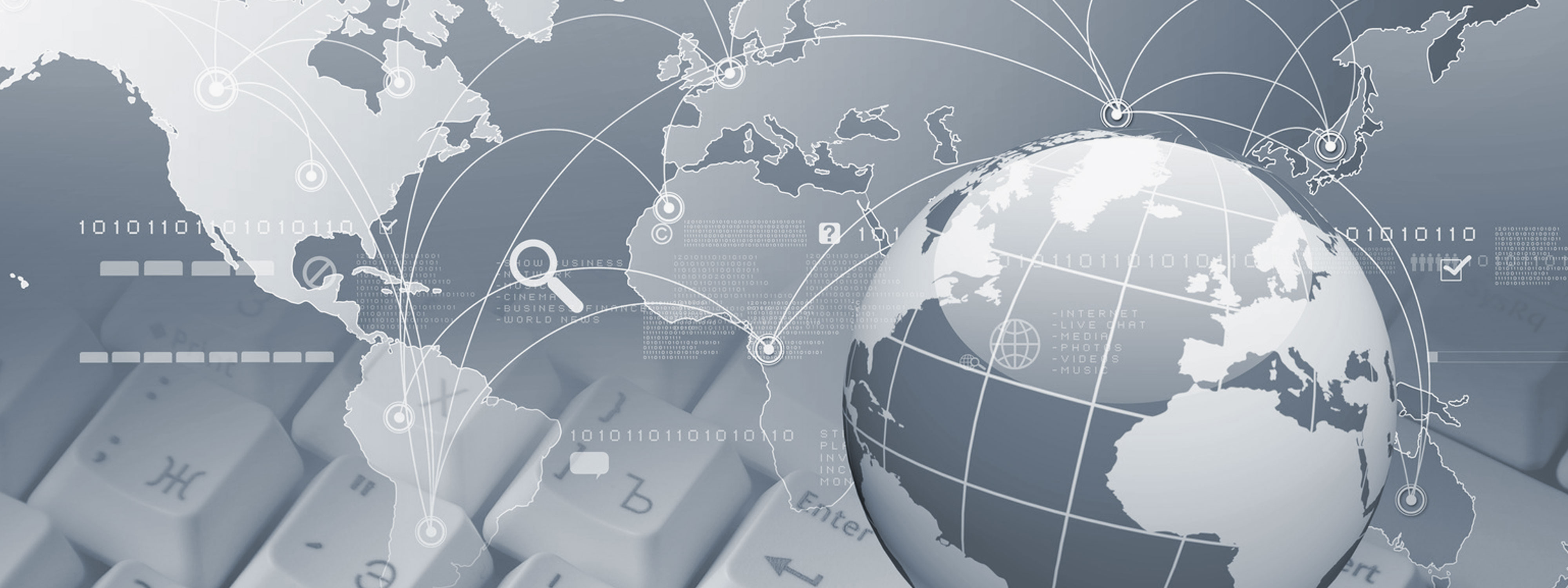 Weltkarte mit mehreren Punkten die ein globales Vertriebsnetz darstellen
